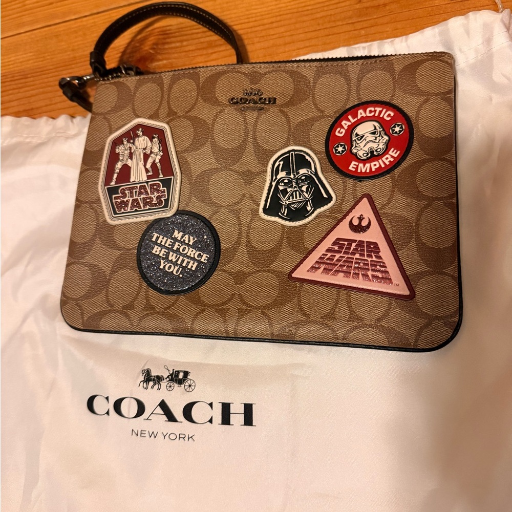 Coach Brown Wristlet with Star Wars Patches